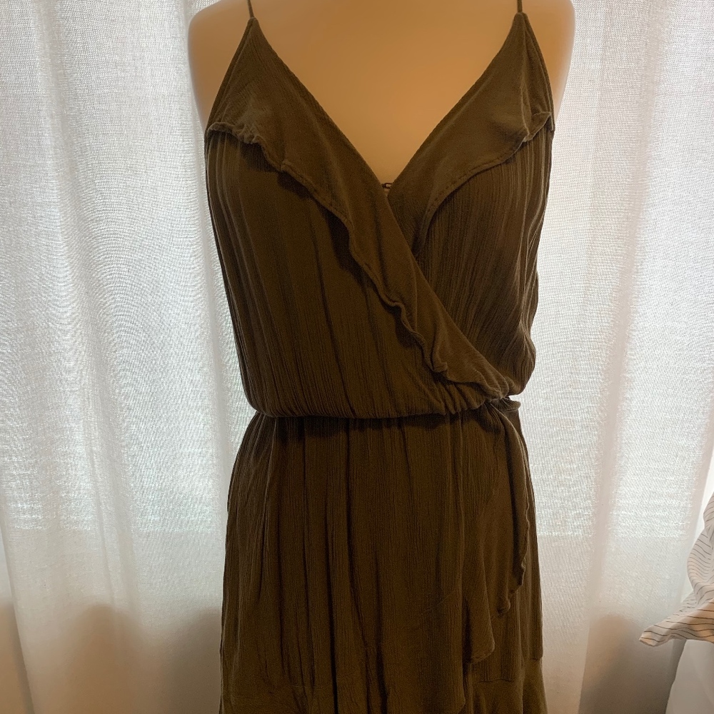 Express olive green ruffle wrap cami dress Lg